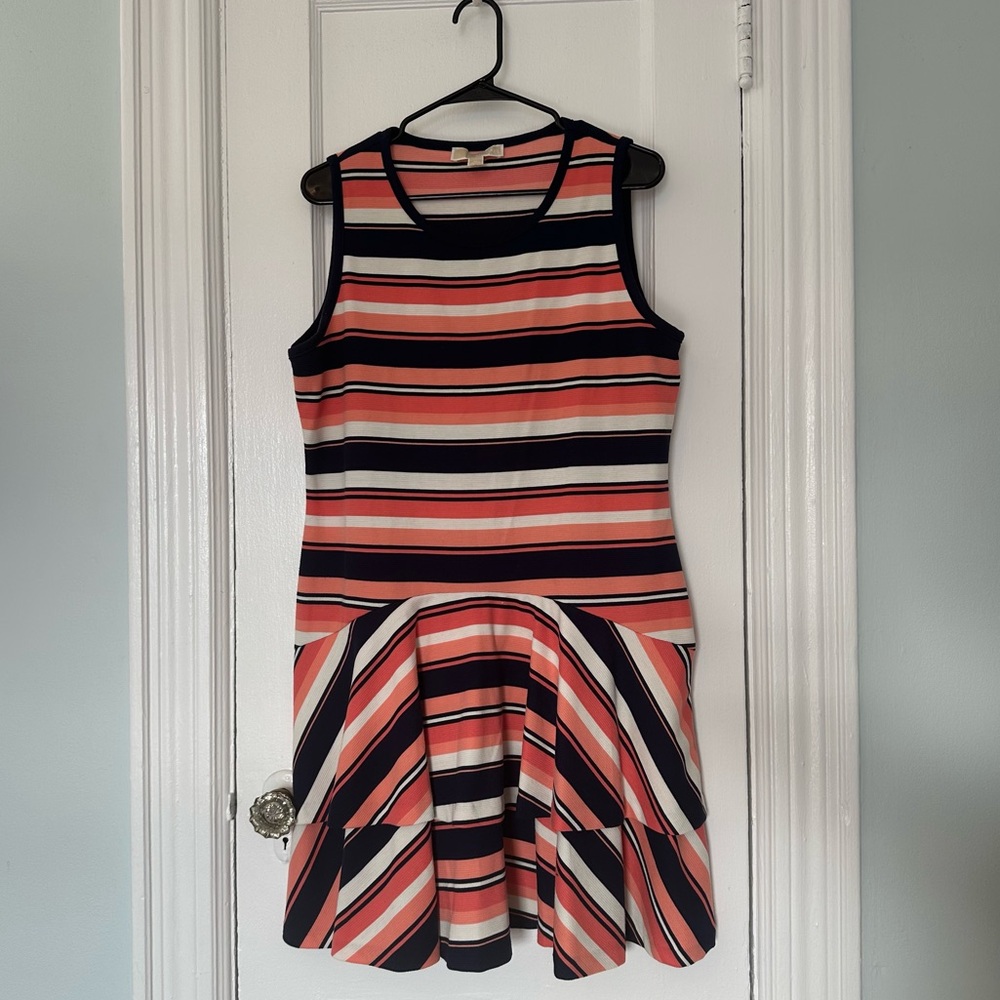 Michael Kors Size XL Striped Short Sleeved Tiered Skirt Pastel Spring Midi Dress